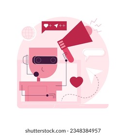 Artificial intelligence in social media abstract concept vector illustration. Artificial intelligence in digital marketing, machine learning in social media, automated algorithm abstract metaphor.