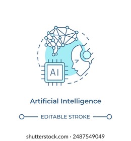 Artificial intelligence soft blue concept icon. Cognitive computing. Machine learning technology. Robotics. Round shape line illustration. Abstract idea. Graphic design. Easy to use in article