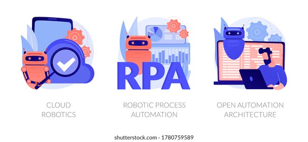 Artificial intelligence software. Automated database management. Cloud robotics, robotic process automation, open automation architecture metaphors. Vector isolated concept metaphor illustrations