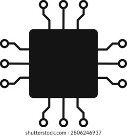 Artificial Intelligence solid microchip glyph icon with digital circuit connections, representing AI computing, machine learning, neural networks, semiconductor technology, and intelligent automation. This modern vector illustration is ideal for technology branding, software development, web and mobile applications, engineering projects, UI and UX design, cloud computing, business presentations, educational materials, dashboards, infographics, and futuristic digital innovation. Perfect for websites, apps, print media, logos, and customizable technology-focused creative projects.

#ArtificialIntelligence #AI #Microchip #Processor #Chip #Technology #Digital #Circuit #MachineLearning #Computing #Hardware #CPU #Automation #NeuralNetwork #Vector #GlyphIcon #SolidIcon #Engineering #Innovation #FutureTech