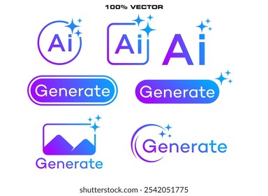 Inteligencia artificial estrellas logo App colorido conjunto de iconos. Create Generar Instrucción AI aplicación símbolo colección Vector