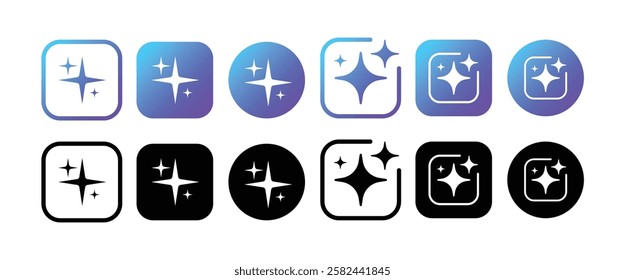 Artificial intelligence stars app logo colorful icon set. Generate icon. AI stars icon. Set of Artificial intelligence logo. command prompt to generate ideas.