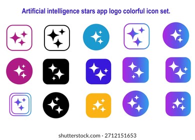 Inteligencia artificial estrellas logotipo App conjunto de iconos de colores. Conjunto de logotipo de Inteligencia Artificial. Instrucción de comandos para generar ideas.
