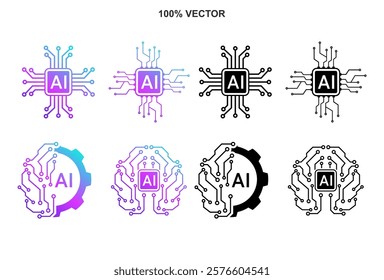 Artificial intelligence stars logo generation, generate AI button, generated sign, chat with AI, artificial intelligence online tool concept vector template