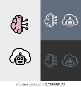 Símbolo de inteligencia artificial o conjunto de Clipart - símbolos rellenos y delineados.