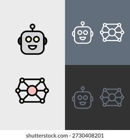 Símbolo de inteligencia artificial o conjunto de Clipart - símbolos rellenos y delineados.