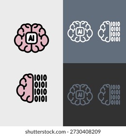 Símbolo de inteligencia artificial o conjunto de Clipart - símbolos rellenos y delineados.