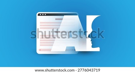 Artificial intelligence symbol with human profile on a web browser window, concept showing automated code generation, ideal for tech blogs, software development articles, and AI automation marketing content.
