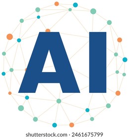Artificial Intelligence symbol, networking with dots connection, brain of human, intelligence and wisdom sign