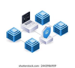 Artificial intelligence system security management, flat isometric 3d illustration