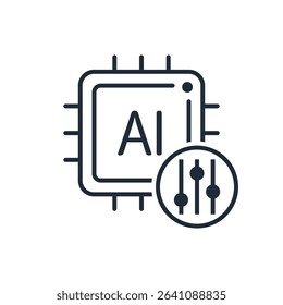 Artificial Intelligence System Settings. AI application. Vector linear icon illustration isolated on white background.