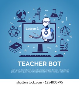 Artificial Intelligence. Teacher bot concept. Flat style vector illustration.