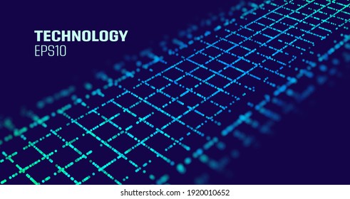 Artificial intelligence tech background. Blockchain bitcoin hash calculation. Wave flow. Network cyber technology.