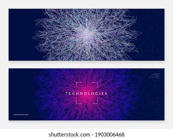 Artificial intelligence tech background. Digital technology, deep learning and big data concept. Abstract visual for computing template. Geometric artificial intelligence tech backdrop.