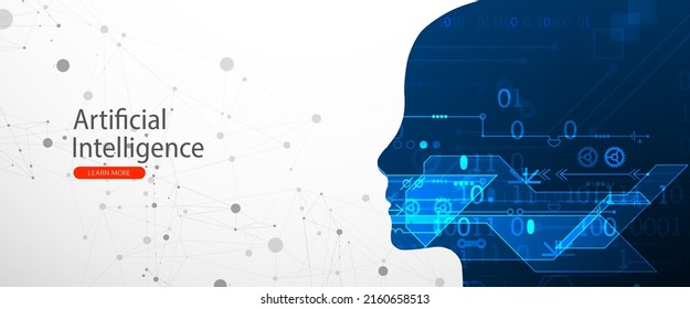 Artificial Intelligence. Technical background with a silhouette of a man. Big data concept. Machine cyber mind.
