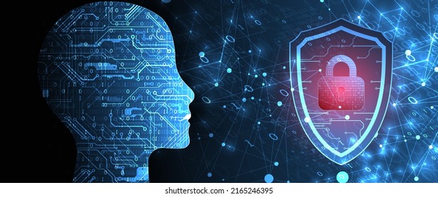 Artificial Intelligence. Technical background with a silhouette of a man. Big data concept. Machine cyber mind.