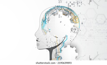 Artificial Intelligence. Technical background with a silhouette of a man. Big data concept. Machine cyber mind.