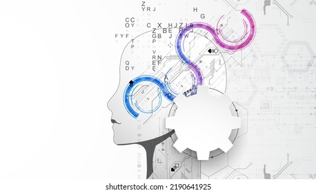 Artificial Intelligence. Technical background with a silhouette of a man. Big data concept. Machine cyber mind.