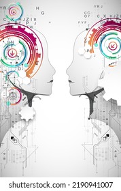 Artificial Intelligence. Technical background with a silhouette of a man. Big data concept. Machine cyber mind.