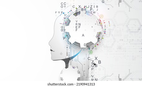 Artificial Intelligence. Technical background with a silhouette of a man. Big data concept. Machine cyber mind.