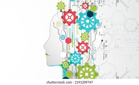 Artificial Intelligence. Technical background with a silhouette of a man. Big data concept. Machine cyber mind.