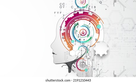 Artificial Intelligence. Technical background with a silhouette of a man. Big data concept. Machine cyber mind.