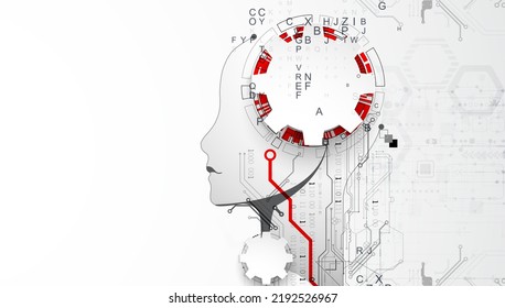 Artificial Intelligence. Technical background with a silhouette of a man. Big data concept. Machine cyber mind.