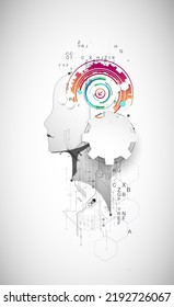 Artificial Intelligence. Technical background with a silhouette of a man. Big data concept. Machine cyber mind.