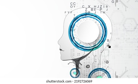 Artificial Intelligence. Technical background with a silhouette of a man. Big data concept. Machine cyber mind.