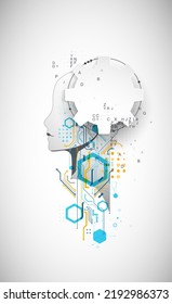Artificial Intelligence. Technical background with a silhouette of a man. Big data concept. Machine cyber mind.