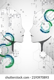 Artificial Intelligence. Technical background with a silhouette of a man. Big data concept. Machine cyber mind.