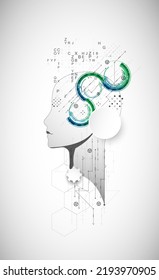 Artificial Intelligence. Technical background with a silhouette of a man. Big data concept. Machine cyber mind.