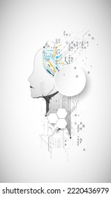 Artificial Intelligence. Technical background with a silhouette of a man. Big data concept. Machine cyber mind.