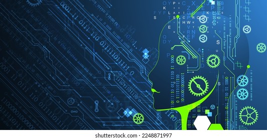 Inteligencia Artificial. Fondo técnico con una silueta de un hombre. Concepto de macrodatos. La mente cibernética de la máquina.