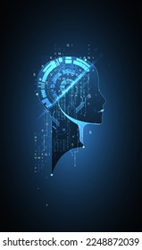 Artificial Intelligence. Technical background with a silhouette of a man. Big data concept. Machine cyber mind.