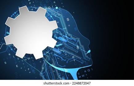Artificial Intelligence. Technical background with a silhouette of a man. Big data concept. Machine cyber mind.