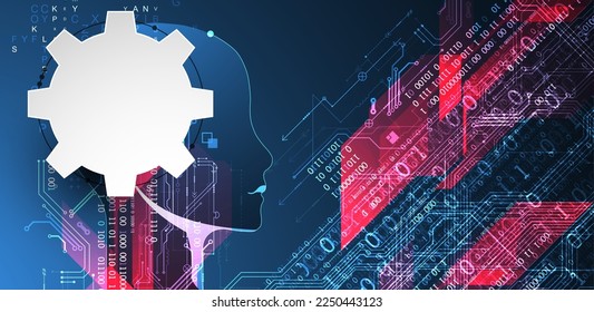 Artificial Intelligence. Technical background with a silhouette of a man. Big data concept. Machine cyber mind.