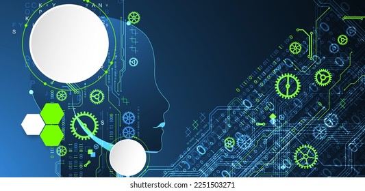 Artificial Intelligence. Technical background with a silhouette of a man. Big data concept. Machine cyber mind.