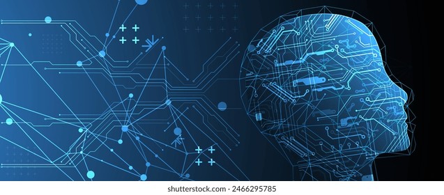 Inteligencia Artificial. Fondo técnico con una silueta de un hombre. Concepto de Big Data. Máquina cibermente.