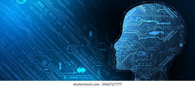 Artificial Intelligence. Technical background with a silhouette of a man. Big data concept. Machine cyber mind.