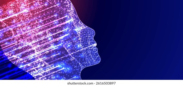 Artificial Intelligence. Technical background with a silhouette of a man. Big data concept. Machine cyber mind.