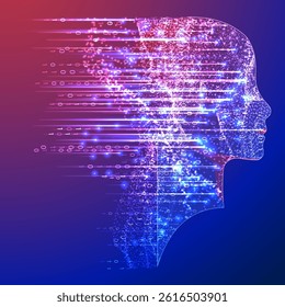 Artificial Intelligence. Technical background with a silhouette of a man. Big data concept. Machine cyber mind.