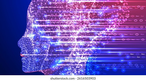 Artificial Intelligence. Technical background with a silhouette of a man. Big data concept. Machine cyber mind.