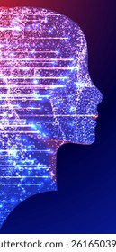 Artificial Intelligence. Technical background with a silhouette of a man. Big data concept. Machine cyber mind.