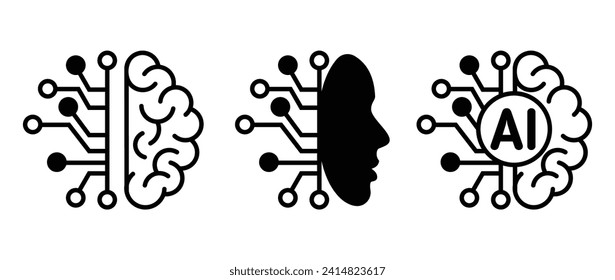 Technischer Chip für künstliche Intelligenz. AI-Schalttafel Vektorsymbol auf transparentem Hintergrund