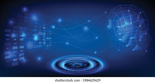 Artificial intelligence technology abstract dark blue hi tech layout stage and background.Vector illustrations.
