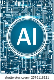 Artificial intelligence technology background in line style. Machine learning design. AI smart network digital technology. Blue futuristic concept vertical banner. Vector hi-tech illustration with