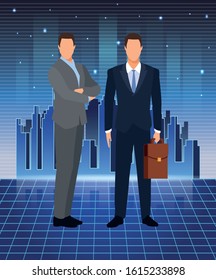 artificial intelligence technology businessmen with suitcase futuristic vector illustration