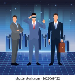artificial intelligence technology businessmen vr glasses suitcase vector illustration