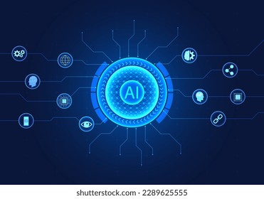 Artificial intelligence technology circle background with smart technology icons It means artificial intelligence technology that helps humans in business matters. Ideas and solutions